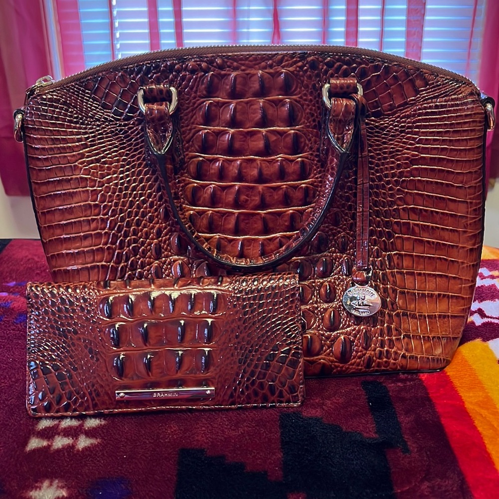 A Pecan Brahmin bag with a matching Addy Wallet.